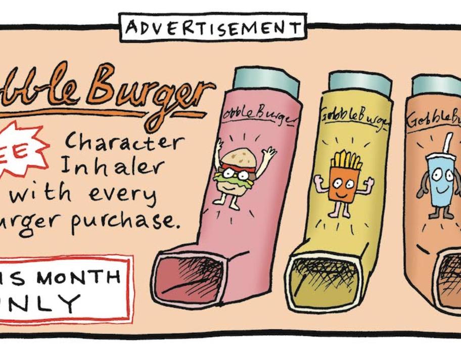 cartoon on burgers and asthma
