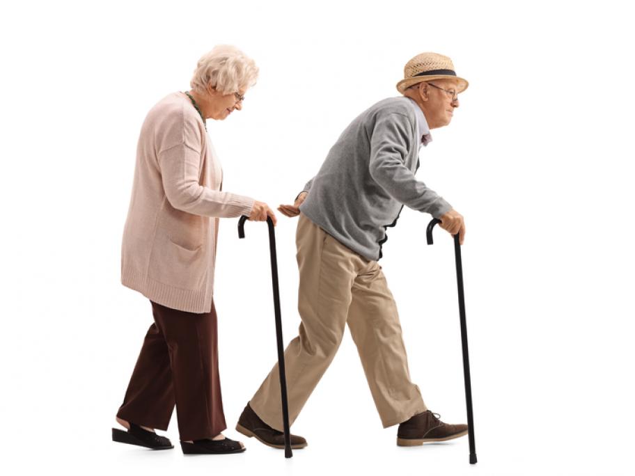 elderly people exercising walking