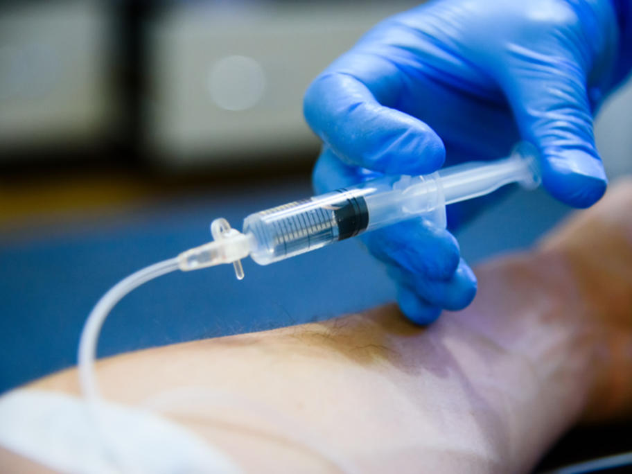 IV injection of a clear fluid