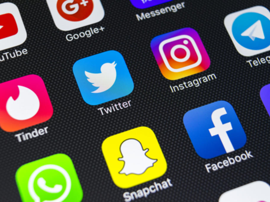 social media icons on phone screen
