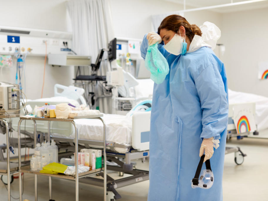 Stressed doctor in ICU