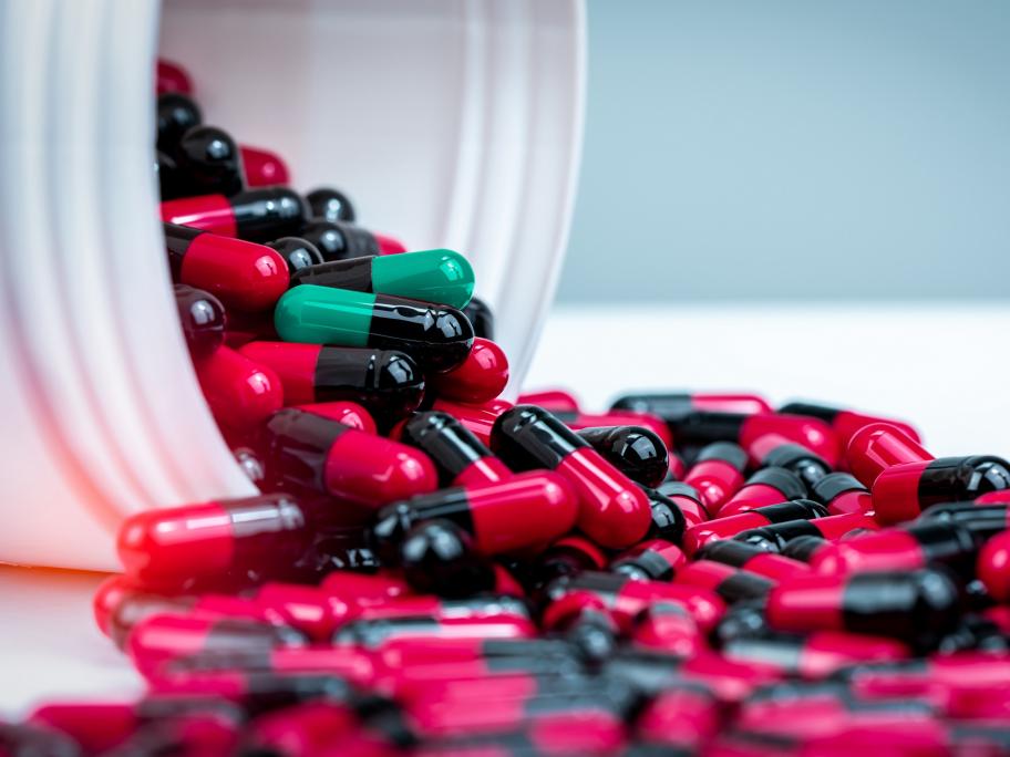 brightly coloured capsules - suggesting antibiotics