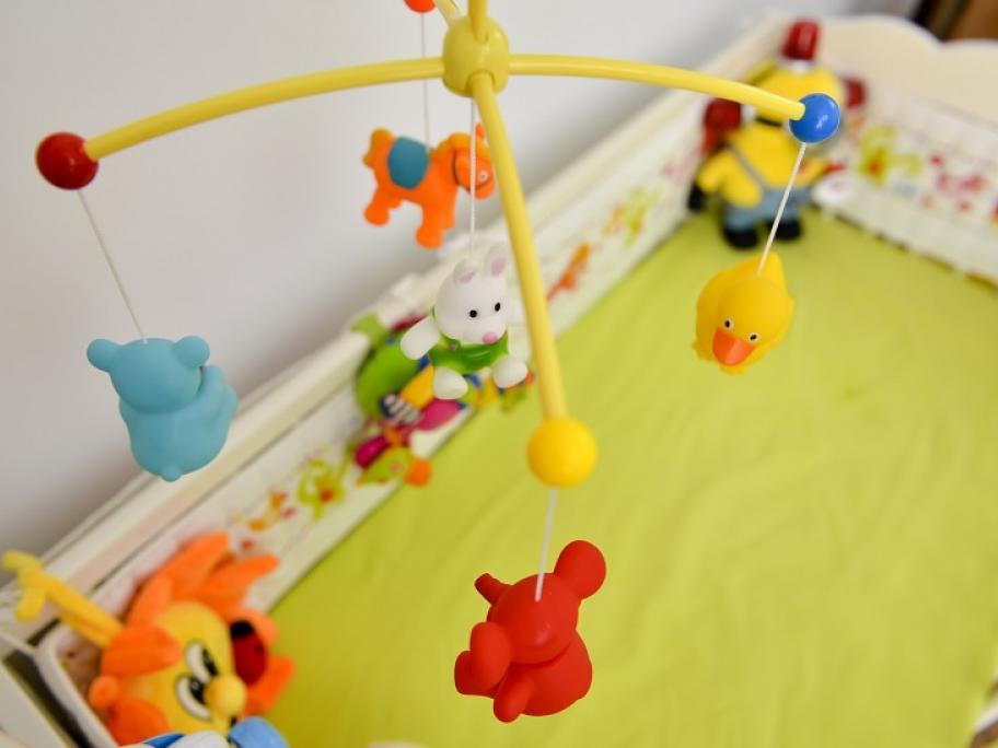 Mobile in baby cot