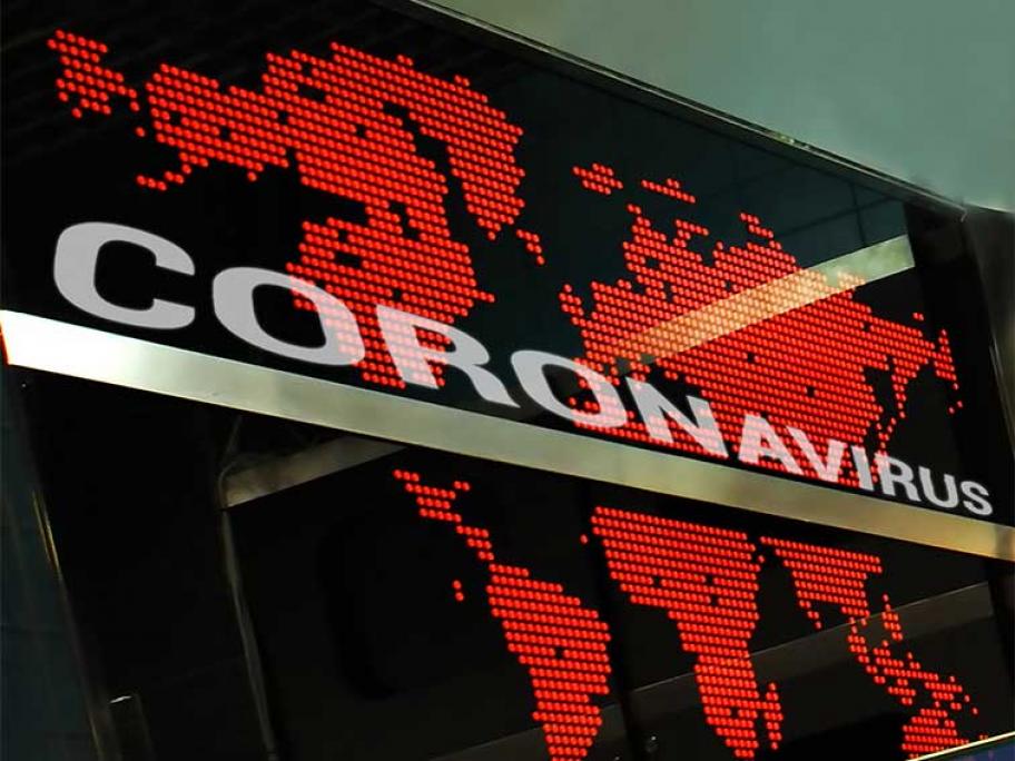 Map of world with the words coronavirus across
