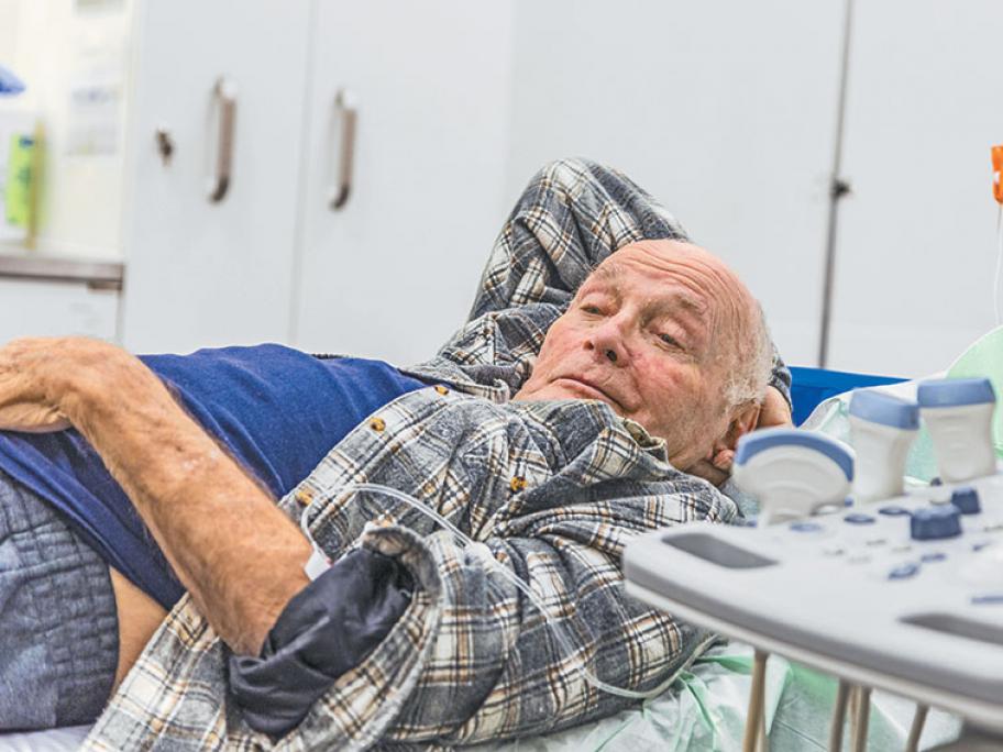 iv infusion drip senior man flipped