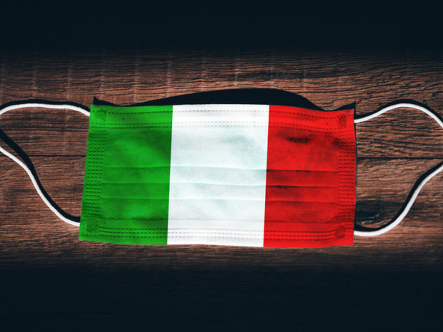face mask in colours of Italian flag - Coronavirus