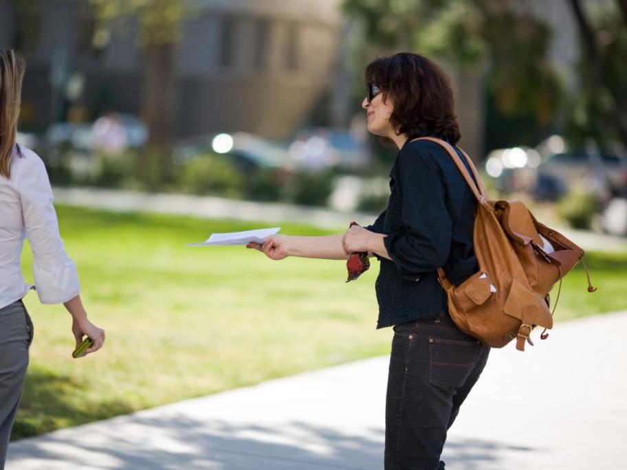 Handing out leaflets