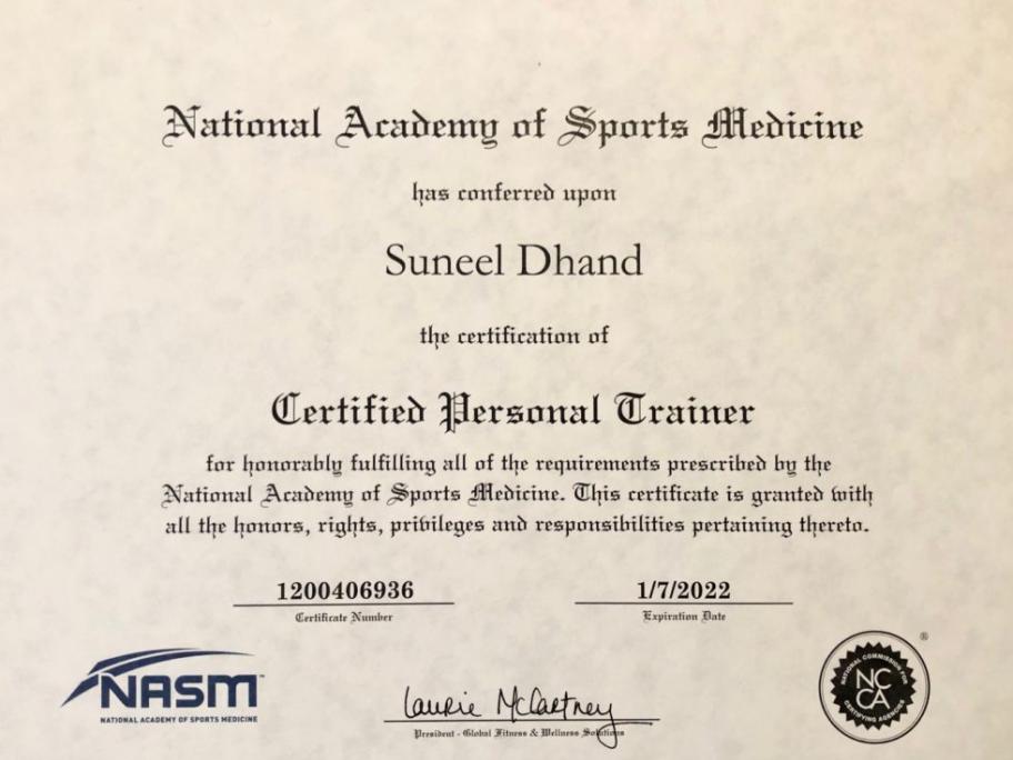 Sports certificate