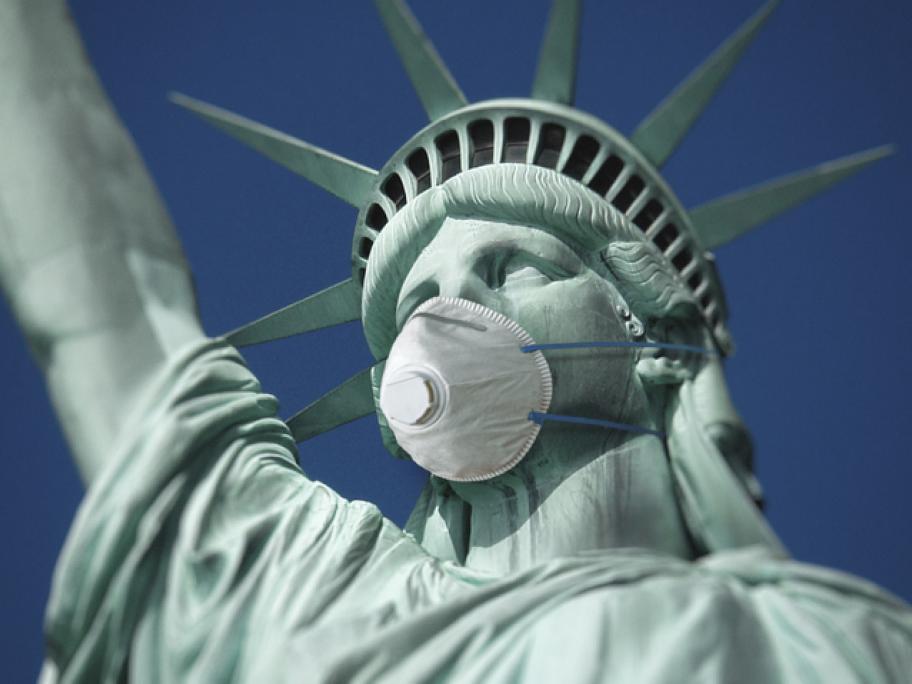 Statue of Liberty wearing mask