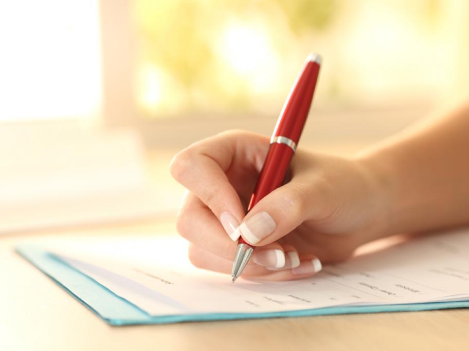 Woman filling in form