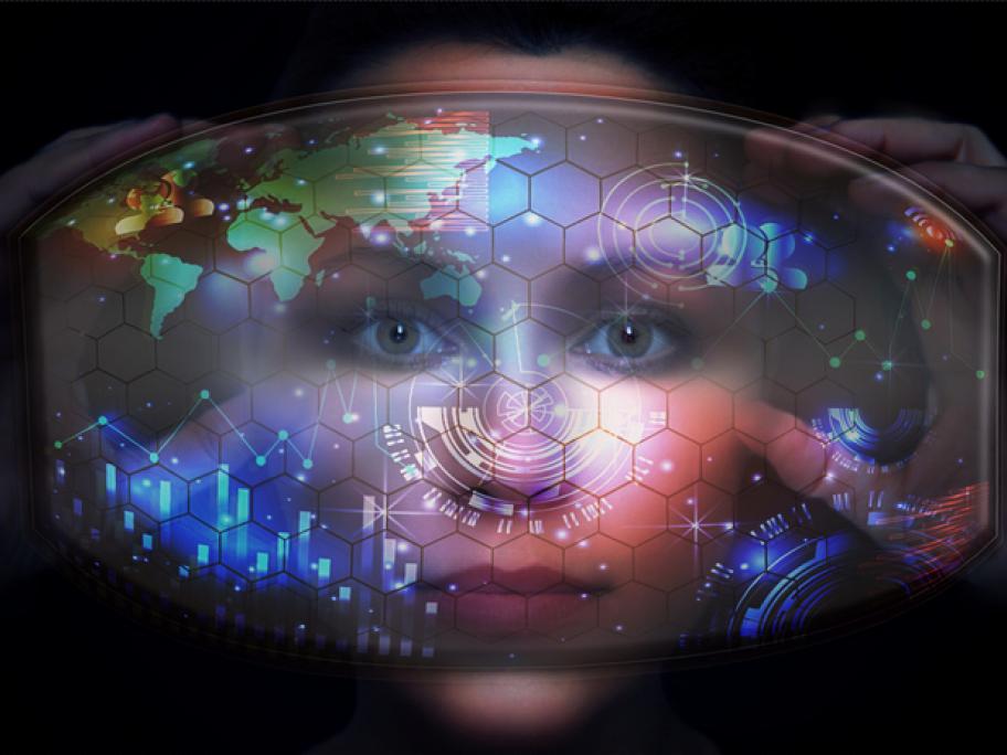 Woman with virtual reality headset