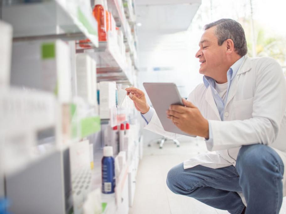 searching shelves for stock