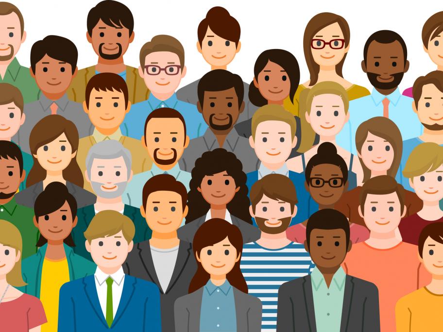 Cartoon group of diverse people